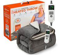 Warmer Wärmer Luxury Heated Throw With Digital Controller, 9-Hour Timer And 10 Heat Settings - Sherpa Fleece (180Cm X 130Cm) - Grey