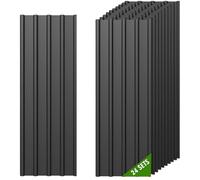 Warmfay® 24PCS Roofing Sheets, 115x45cm (12.42m²) Corrugated Metal Roof Sheeting Plates, Black Galvanised Metal Trapezoidal Grooved Roof for Greenhouse, Carport, Garage