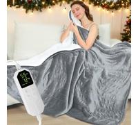 Warmfay Electric Heated Blanket 180 × 130 cm, Heated Throw Blanket Fast Heating with 8 Heat Levels & 1-12H Timer Auto Shut-Off, Machine Washable, Light Gray Soft Heating Blanket Flannel for Sofa & Bed