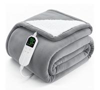 Warmfay Electric Heated Blanket 180 × 150 cm, Heated Throw Blanket Fast Heating with 8 Heat Levels & 1-12H Timer Auto Shut-Off, Machine Washable, Light Gray Soft Heating Blanket Flannel for Sofa & Bed