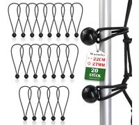 Warmfay Pack of 20 Bungees with Ball, 22 cm Tarpaulin Tensioners with Ball, Rubber Tensioner Expander Loops for Tents, Tarpaulins, Gazebos, Banners, Net Gazebos, Trailer Nets - Black