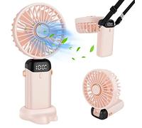 WARMFIT Handheld Fan, Portable 5000mAh USB Rechargeable Fans with 5 Speeds, Electric Powered Mini Fan with LED Display, Foldable Desk Desktop Fans for Outdoor Office Bedroom Travel Camping - Pink