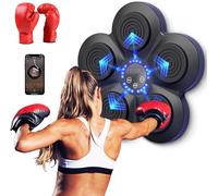 Warmfunn Musical Boxing Device - Portable Electronic Wall Trainer at Home, Smart Bluetooth Music Boxer, Gift for Kids and Adults (Black+Blue Light+Adult Gloves)