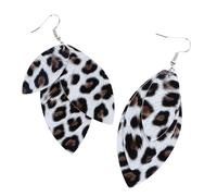 Warmhm 1 Pair Fashion Retro Leopard Print Earrings for Women Double Layer PU Leather Ear Drops Black White Pink Distinctive Jewelry Decor for Casual and Dressy Outfits
