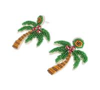 Warmhm 1 Pair Handmade Coconut Palm Tree Dangle Earrings Summer Beach Holiday Jewelry Unique Beaded Accessories for Tropical Parties Lightweight Durable Artisanal Quality for Vacation
