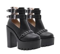 Warmhm 1 Pair Women Water Resistant High Heel Ankle Boots with Rivet Chain Comfortable PU Imitation Pant Shoes for Work Shopping Classic Design with Non Slip Sole