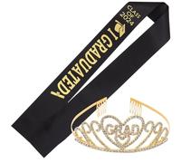 Warmhm 1 Set Graduation Crown and Sash Elegant Metal Tiara with Black Etiquette Belt for Graduation Party Decorations Costume Accessories for Graduates