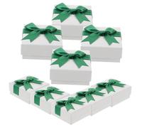 Warmhm 10pcs Jewelry Boxes with Sponge Filling Cardboard Necklace Bracelet Storage Cases with Lid Elegant White Packaging Boxes with Green Bow for Jewelry Presentation and Secure