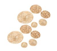 Warmhm 10pcs Miniature Hand-woven Straw Hats for DIY Crafts Rustic Farmer Cowboy Style Natural Straw Material Dollhouse Adornments Creative Tiny Doll Caps