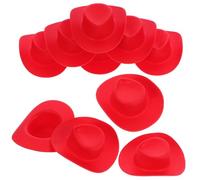 Warmhm 10pcs Plastic Cowboy Doll Hats Lightweight Western Style Tiny Red Cowgirl Hats for Dollhouse Decoration Party Accessories