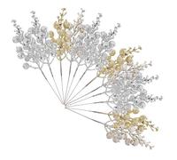 Warmhm 12pcs Artificial Berry Branches Christmas Decoration Stems Silver Gold Colors Festive DIY Floral Bouquet Twigs for Holiday Home and Wreath Arrangements