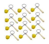 Warmhm 12pcs Baseball Keychain Durable Wooden Bat Ball Keyring Party Favor for Sports Events Souvenirs and Everyday Use Lightweight Sturdy Accessory Yellow