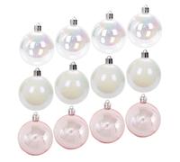 Warmhm 12pcs Christmas Tree Hanging Ornaments Plastic Xmas Balls Iridescent Transparent White Pink Decorations for Holiday Parties Wedding DIY Craft