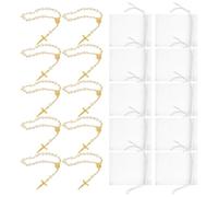 Warmhm 12pcs Mini Rosary Bracelets with Pearl Cross, Gold-Tone Religious Prayer Bracelets 7x9cm for Baptism, First Communion, Wedding Party Favors in UK