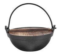 Warmhm 18Cm Cast Iron Cooking Pot with Wooden Lid for Single Person Hot Pot Portable and High Temperature Tolerance Suitable for Cooking Porridge and Foods