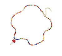 Warmhm 1pc Colorful Beaded Mushroom Necklace for Women Bohemian Clavicle Chain Jewelry Creative Handmade Bead Pendant Chic Accessory for All Outfit Styles