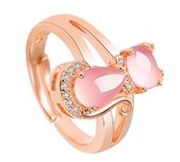 Warmhm 1Pc Pink Crystal Stylish Rhinestone Open Finger Ring Rose Gold for Women Delicate Animal Jewelry Birthday Unique Design