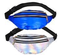 Warmhm 2 Pcs Vintage Holographic Fanny Pack Adjustable Belt Waist Bag for Women Sports Outdoor Crossbody Chest Bag Large Capacity with Smooth Zipper Silver Blue
