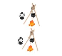 Warmhm 2 Set Realistic Miniature Campfire with Artificial Fire Flames Dollhouse Camping Pot and Lamp for Christmas Winter Scenes Fairy Garden Decor and Mini Outdoor Fireplace Prop