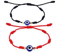 Warmhm 2Pcs Adjustable Evil Eye String Bracelets for Couples Handmade String Distinctive Braided Design Comfortable Fit for Parties Events
