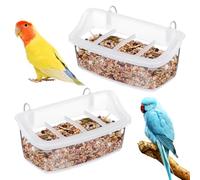 Warmhm 2pcs Bird Cage Feeders No Mess Bird Feeder for Cage with Bendable Stainless Steel Hooks for Small Parrots Canary Parakeet Budgerigar Crested Cockatiel Lovebird