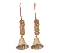 Warmhm 2pcs Brass Wind Bells Small Chinese Feng Shui Pendants for Door and Garden Rustic Vintage Hanging Ornaments with Melodic Chimes Brass for Protection and Prosperity