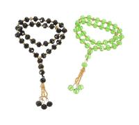 Warmhm 2pcs Crystal Glass Tasbeeh Prayer Beads for Muslims Misbaha Sibha Necklace Bracelet in Black Islamic Rosary for Home Mosque Worship Meditation Eid Ramadan Use