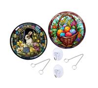 Warmhm 2pcs Double-Sided Acrylic Bunny Egg Easter Hanging Ornament Window and Porch Decoration Easy to Hang Stained Glass Effect Suitable for Indoor Outdoor Use