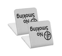 Warmhm 2pcs Double Sided Stainless Steel No Smoking Table Warning Signs with Reserved Seat Indicator for Cafes Restaurants Offices Malls Tabletop Tent Design