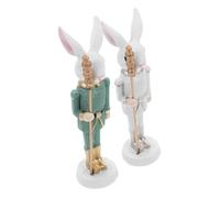 Warmhm 2pcs Easter Resin Bunny Soldier Statues White and Green Easter Bunny Figurines for Holiday Home and Garden Decor