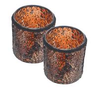 Warmhm 2pcs European Style Amber Mosaic Glass Candle Holder Candlestick Creative Desktop Adornment Home Decor Party Table Decorations