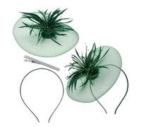 Warmhm 2pcs Fascinator Headband Mesh Veil Faux Plume Green for Women Weddings Proms Tea Parties
