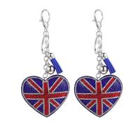Warmhm 2Pcs Flag Keyring Heart Shaped British Flag Keychain with Rhinestones Decorative Pendant for Bags Car School Backpack Accessories