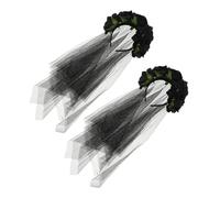 Warmhm 2pcs Halloween Rose Headband Black Veil Headpiece Flower Crown Decorative Mesh Veil for Party and Festival