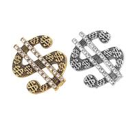 Warmhm 2pcs Hip Hop Style Money Symbol Brooch Pins for Men Zinc Alloy Rhinestone Bling Lapel Badge Shirts Jackets Caps Lightweight Fashion Jewelry Accessories for Street Events and