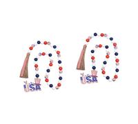 Warmhm 2pcs Independence Day Wooden Bead Garland with Tassels Patriotic Festival Decoration for Home and Party Romantic Beaded Garland for Walls Ceilings Lanterns and Bookshelves July