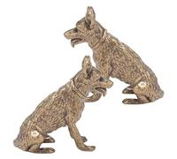 Warmhm 2pcs Mini German Shepherd Dog Statue Brass Dog Figurine Coffee Vintage Lifelike Interactive Educational Desk Decor for Office and Collectors