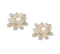 Warmhm 2pcs Pearl Lotus Brooch Alloy Badge for Women Elegant Clothing Decoration for Jackets Scarves Hats Multi Functional Flower Accessory Gold and White