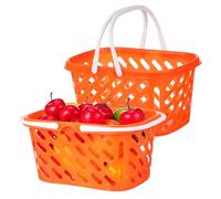 Warmhm 2pcs Pretend Play Basket Portable Orange Shopping Baskets for Preschool Role Play with Storage Space for Grocery Fun