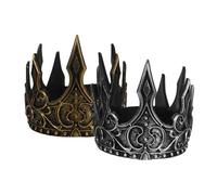 Warmhm 2pcs PU Medieval Kings Crown Soft Foam Royal Headdress for Men Golden Silver Cosplay Party Decoration