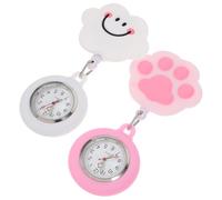 Warmhm 2pcs Retractable Nurse Watch Soft Smile Cloud and Pink Cat Paw Design, Lovely Hanging Fob Pocket Watch for Women Students and Medical Staff