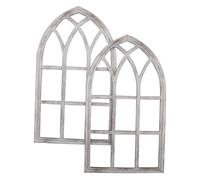 Warmhm 2pcs Rustic Arched Wood Wall Decor with Sturdy Build, Cathedral Style Vintage Faux Window Frame for Homes and Photography Backgrounds, Beige Wooden Architectural Elements