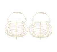 Warmhm 2Pcs Rustic White Wire Egg Gathering Basket with Handle Farmhouse Storage Bin for Kitchen Countertop Refrigerator Fruit Vegetable and Daily Essentials Organization