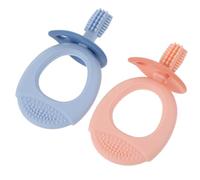 Warmhm 2pcs Silicone Toothbrush with Soft Bristles, Blue Pink Teething Set with Storage Box, Gentle Molar Cleaning and Training Oral Care for Babies