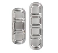 Warmhm 2pcs Stainless Steel Multi-grid Feeding Tray for Pets with Four or Three Grids, Safe and Easy to Clean Pet Fodder Plate Suitable for Small Animals Feeding