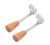 Warmhm 2pcs Stainless Steel Potato Masher Wooden Non-Slip Handle Small Manual Masher Kitchen Tool for Mashed Potatoes and Avocado Mashing