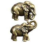 Warmhm 2pcs Vintage Brass Elephant Ornament Miniature Desktop Decor Statues with Chic Small Elephant Sculptures for Home Office Stable and Wear-resistant Figurines for Lucky Feng Shui