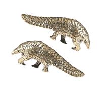 Warmhm 2pcs Vintage Brass Pangolin Figurine Small Desk Ornament for Home Office Decor Symbol of Luck and Prosperity Antique Style Animal Sculpture for Positive Energy and Collectible