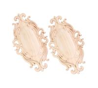 Warmhm 2pcs Wood Carved Appliques Onlays Unpainted Oval Wooden Trim for Furniture Doors Cabinets Walls DIY Decorative Floral Relief Design