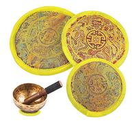 Warmhm 3 Pcs Yellow Cotton Cloth Singing Bowl Pads with Embroidery Pattern, Multipurpose Sound Bowl Cushions for Meditation and Zen, Suitable as Teapot Mats Or Coasters